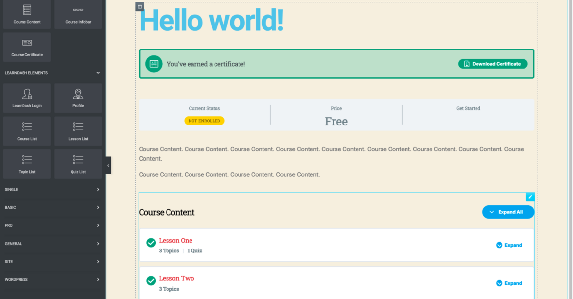Elementor与LearnDash集成
