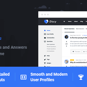 Discy WordPress 主题是一个令人惊叹、专业且灵活的社交问题和问答社区WordPress主题,专门为在线社区、利基问答网站、营销网站、开发人员网站或任何类型的社交社区而设计。