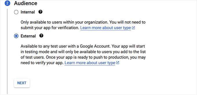 选择您的 OAuth 登录的受众 选择您的 OAuth 登录的受众