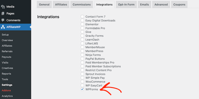 整合WPForms和AffiliateWP 整合WPForms和AffiliateWP
