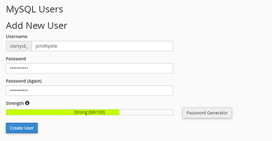 Bluehost cPanel 添加 MySQL 数据库用户名和密码 Bluehost cPanel 添加 MySQL 数据库用户名和密码